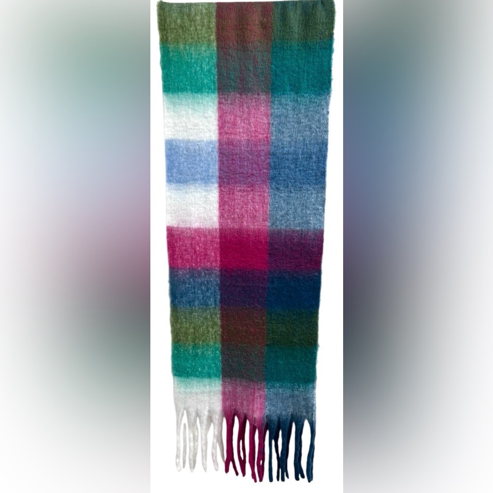 SAKS 5TH AVENUE Extra Wide/Long Fringed Pink/Blue/Geen/White Gradient Scarf✨NWT✨